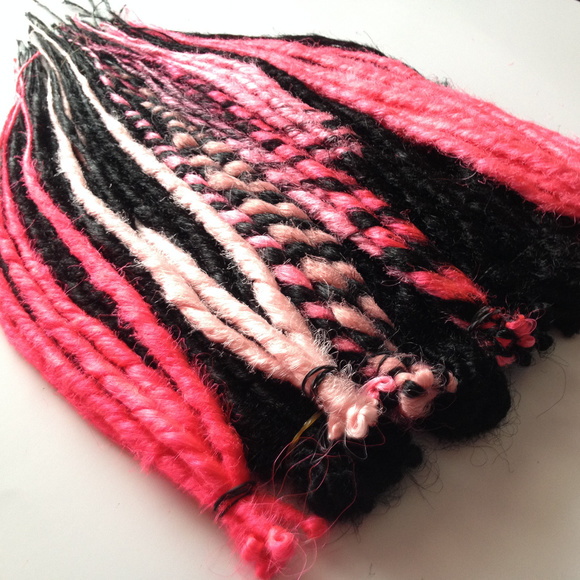 90 Pink & Black Dreads Dreadlocks Hair Extensions